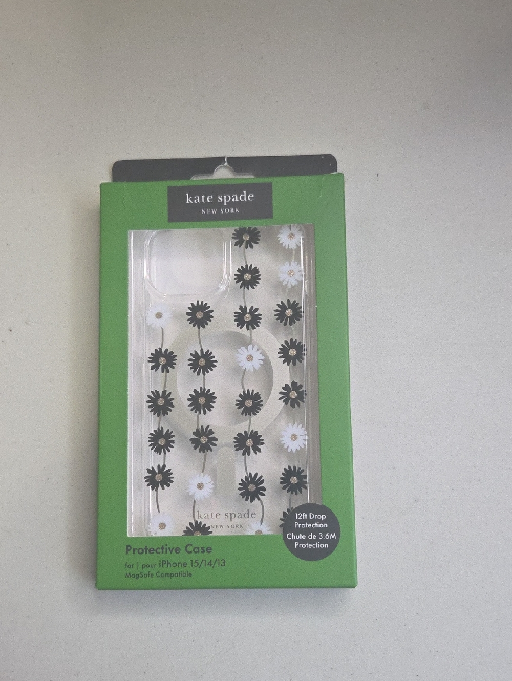 kate spade Iphone 13,14,15 Clear Daisy Phone Case - White & Black
